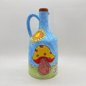Nino Parrucca Italian Hand Painted Pottery Oil Cruet Jug Bottle Mushroom 8"